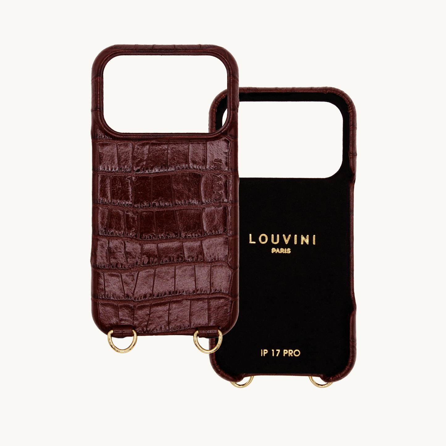 Coque iPhone MagSafe cuir avec anneaux MAX - Crocodile Marron