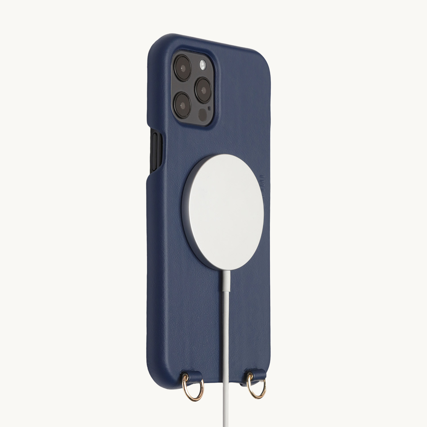 Coque iPhone MagSafe cuir avec anneaux MAX - Marine