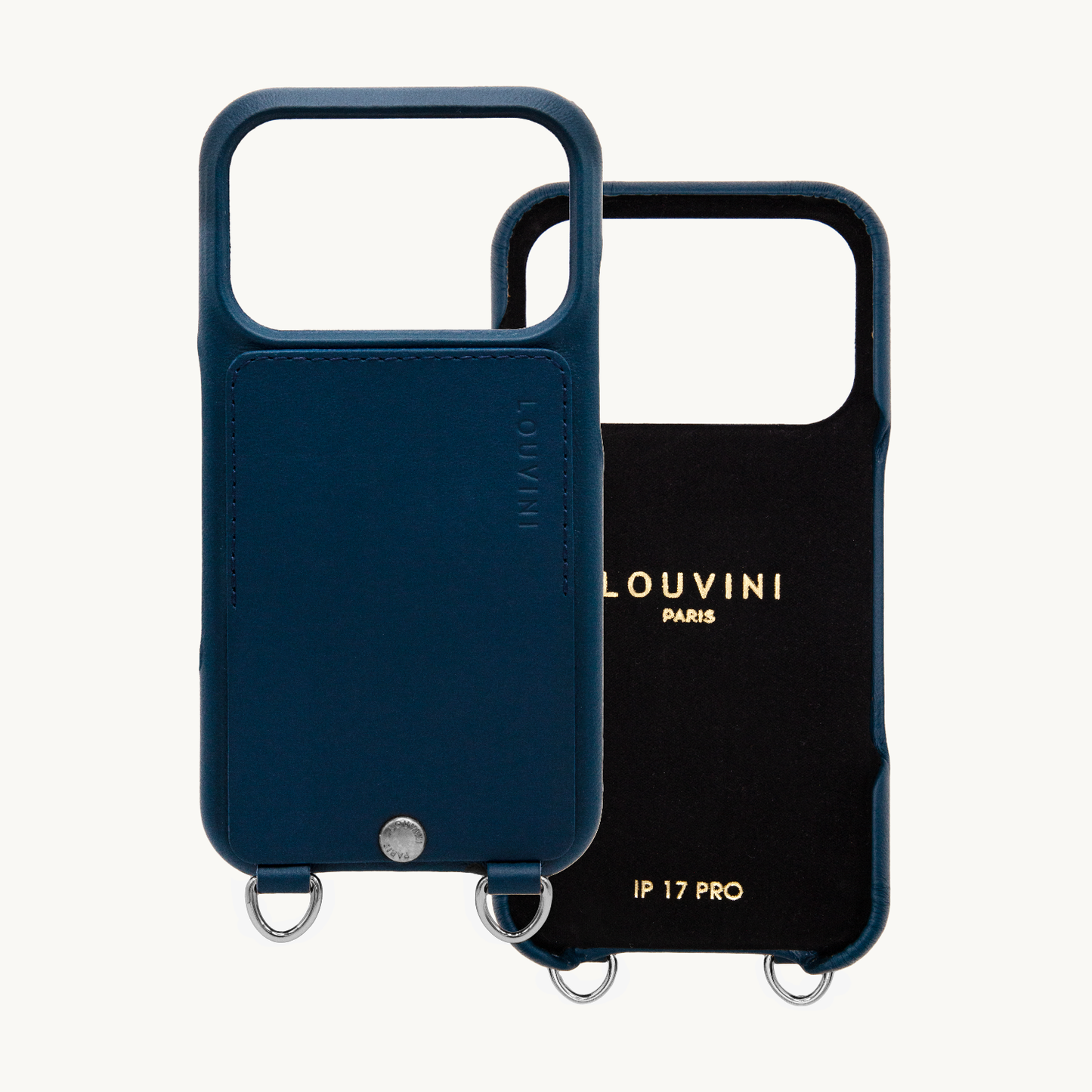 Coque iPhone cuir porte carte avec anneaux OSCAR Argenté - MARINE