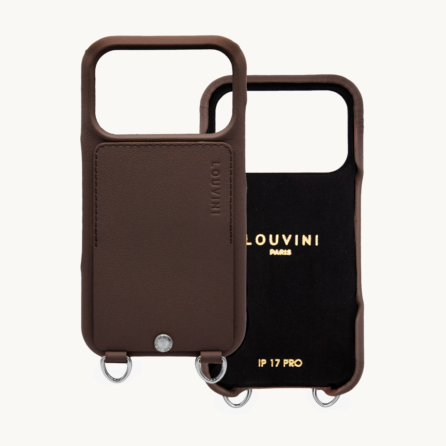 Coque iPhone cuir porte carte avec anneaux OSCAR Argenté - Marron