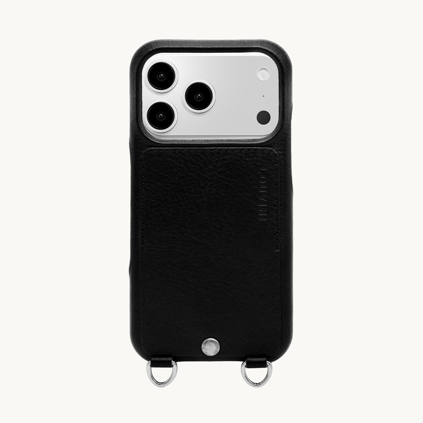 OSCAR Silver Leather iPhone Card Holder Case with Rings – BLACK